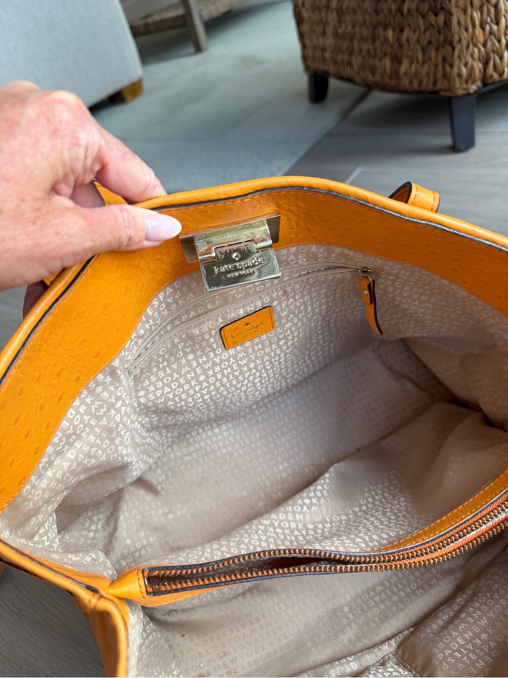kate spade Orange Ostrich-Embossed Shoulder Tote - Picture 9 of 15
